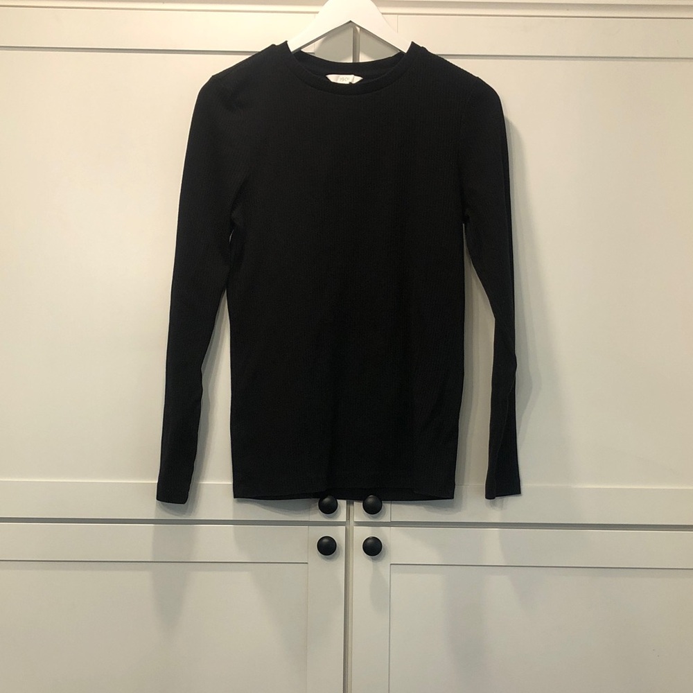 1901 Black Ribbed Crewneck Long Sleeve Top ~ 95% Cotton 5% Spandex